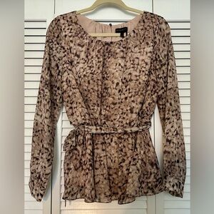 Donna Karan Blush Taupe Animal-Print Blouse with Metallic Threading